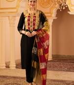 Black hand embroidered mul chanderi 3 piece suit set