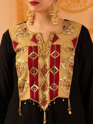 Black hand embroidered mul chanderi 3 piece suit set 4