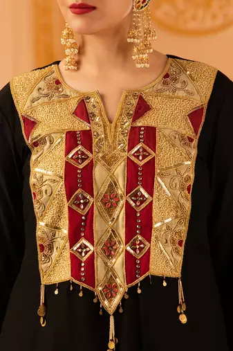 Black hand embroidered mul chanderi 3 piece suit set