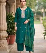 Green hand embroidered chanderi silk kurta set