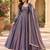 Grey-blue dual tone silk blend lace flared gown set