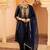 Deep blue silk a-shape 3 piece suit set