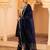 Deep blue silk a-shape 3 piece suit set