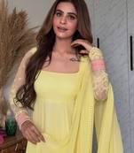 Yellow faux georgette embroidered kurta set