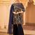 Navy blue a-shape tusser silk 3 piece suit set