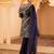 Navy blue a-shape tusser silk 3 piece suit set