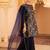 Navy blue a-shape tusser silk 3 piece suit set
