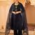Navy blue hand embroidered silk 3 piece suit set