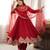 Red silk blend embroidered flared gown set