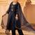 Navy blue hand embroidered silk 3 piece suit set