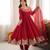 Red silk blend embroidered flared gown set