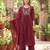 Maroon hand embroidered silk blend kurta set