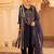 Deep ink blue a-shape tusser silk 3 piece suit set