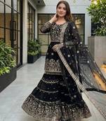 Black faux georgette embroidered sharara set