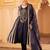 Deep ink blue a-shape tusser silk 3 piece suit set