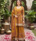Mustard floral printed cotton kurta set