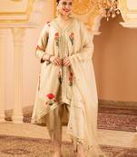 Beige a-shape tusser silk suit set