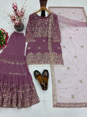 Lavender faux georgette embroidered sharara set 2