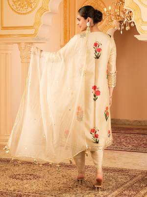 Beige a-shape tusser silk suit set 3