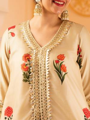 Beige a-shape tusser silk suit set 4