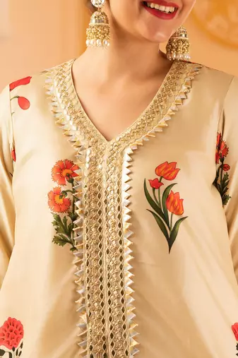 Beige a-shape tusser silk suit set