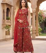 Red floral printed cotton kurta set
