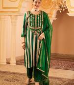 Dark green tusser silk 3 piece suit set
