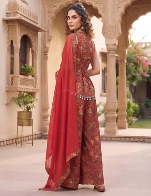 Red floral printed cotton kurta set 2