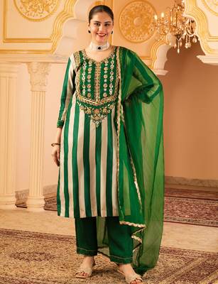 Dark green tusser silk 3 piece suit set 2