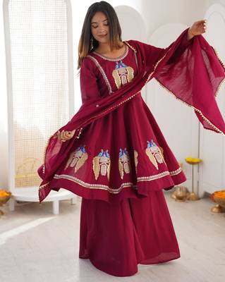 Maroon silk blend embroidered palazzo set 3
