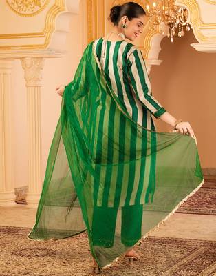 Dark green tusser silk 3 piece suit set 3