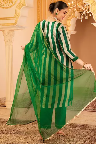 Dark green tusser silk 3 piece suit set