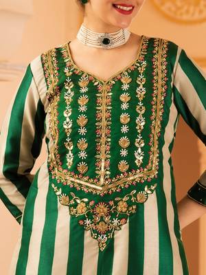 Dark green tusser silk 3 piece suit set 4