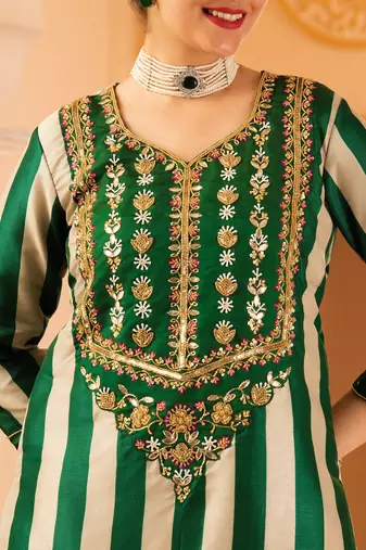 Dark green tusser silk 3 piece suit set
