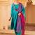 Blue hand embroidered a-line mul chanderi  suit set