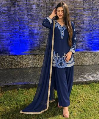 Navy-blue crepe embroidered farshi salwar set 1