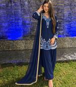 Navy-blue crepe embroidered farshi salwar set