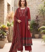 Maroon floral printed cotton kurta set