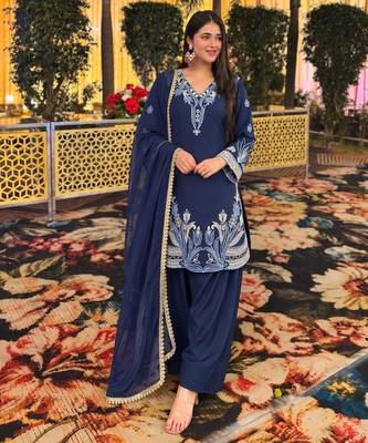 Navy-blue crepe embroidered farshi salwar set 2
