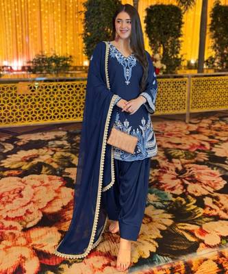 Navy-blue crepe embroidered farshi salwar set 3