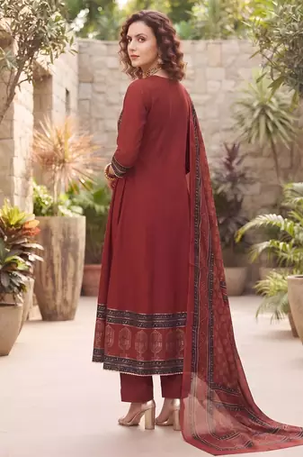 Maroon floral printed cotton kurta set