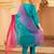 Blue hand embroidered a-line mul chanderi  suit set
