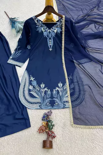 Navy-blue crepe embroidered farshi salwar set