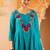 Blue hand embroidered a-line mul chanderi  suit set