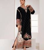 Black silk blend embroidered kurta set