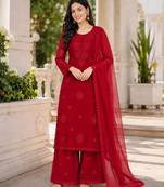 Red georgette embroidered palazzo set