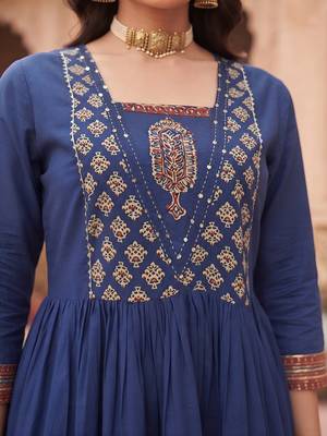 Blue floral printed cotton kurta set 5
