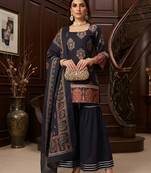 Black floral printed cotton kurta set