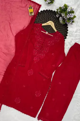 Red georgette embroidered palazzo set