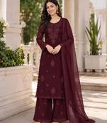 Wine georgette embroidered palazzo set